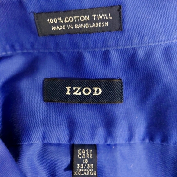 Izod Easy Care Blue Cotten Button Up Dress Shirt - Picture 7 of 8
